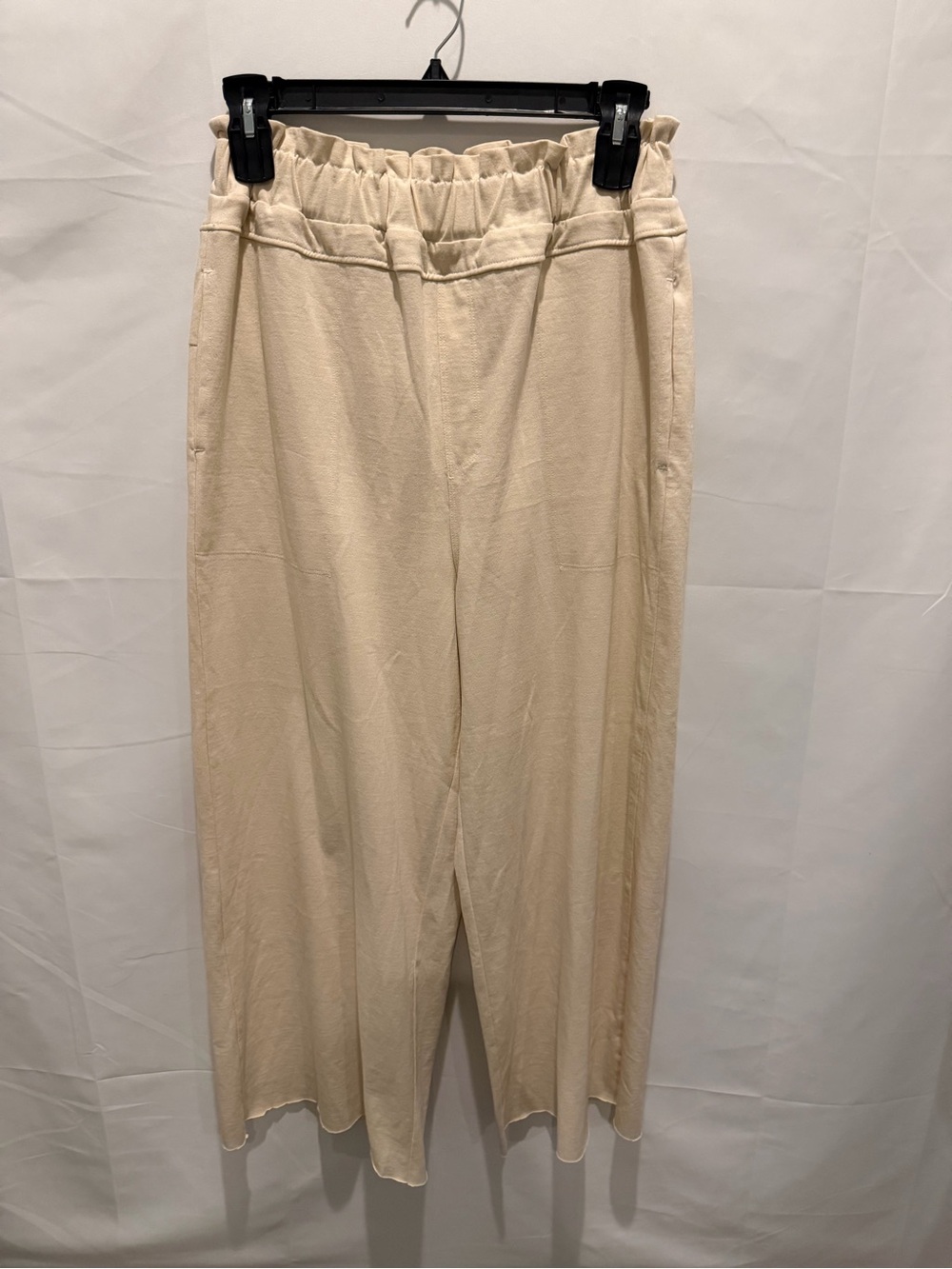 FP Beach Cream Elastic-Waist Wide Leg Pants with pockets size M.demi/cottonlinen
